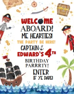 Pirate Birthday - Welcome Sign - 11x14: Pirate Birthday - Welcome Sign
