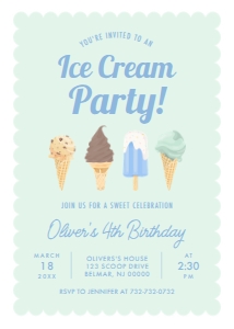 Aqua Ice Cream Cones - Birthday - Invitation design preview