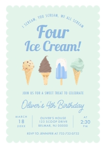Aqua Ice Cream Cones - Birthday - Invitation - I Scream 4 design preview