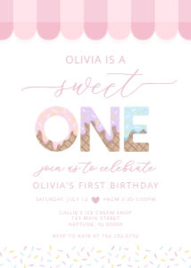 Ice Cream Birthday - Parlor - Invitation - Sweet One - Pink Blue design preview