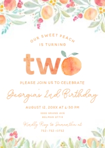 Sweet Peach - Birthday - Invitation - TWO design preview