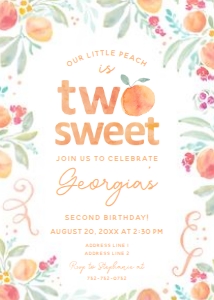 Sweet Peach - Birthday - Invitation II - TWO design preview