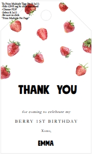 Red Strawberry - Birthday - Favor Tag: Red Strawberry - Birthday - Favor Tag