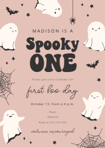 Happy Ghosts - Birthday - Pink - Invitation - Spooky One design preview