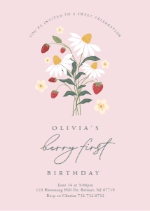 Strawberry Bunch - Pink - Birthday - Invitation - Berry First - 5x7: Strawberry Bunch - Pink - Birthday - Invitation - Berry First