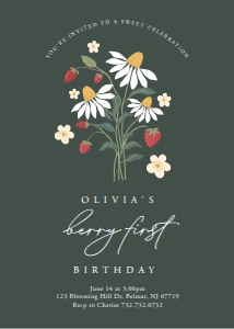 Strawberry Bunch - Green - Birthday - Invitation - Berry First - 5x7: Strawberry Bunch - Green - Birthday - Invitation - Berry First