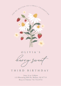 Strawberry Bunch - Pink - Birthday - Invitation - Berry Sweet - 5x7: Strawberry Bunch - Pink - Birthday - Invitation - Berry Sweet