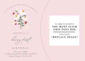 Strawberry Bunch - Pink - Birthday - Photo Invitation - Berry First design preview