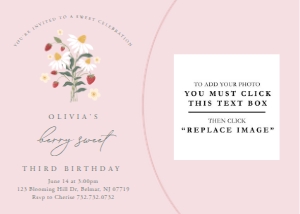 Strawberry Bunch - Pink - Birthday - Photo Invitation - Berry Sweet - 5x7: Strawberry Bunch - Pink - Birthday - Photo Invitation - Berry Sweet