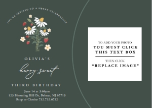 Strawberry Bunch - Green - Birthday - Photo Invitation - Berry Sweet - 5x7: Strawberry Bunch - Green - Birthday - Photo Invitation - Berry Sweet