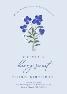 Blueberry Blossom - Birthday Invitation - Berry Sweet - 5x7: Blueberry Blossom - Birthday Invitation - Berry Sweet