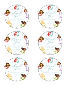 Colorful Mermaid - Birthday - Party Circle - Avery Presta 94513 Compatible 3in - Blue Yellow: Colorful Mermaid - Birthday - Party Circles