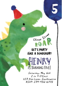 Dino Birthday Invite Blue design preview