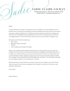 Cover Letter Elegant Script: Elegant Script Sorority Packet- Digital