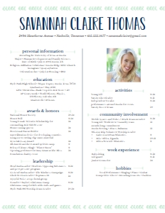 Resume Boho Chic- Single Page: Boho Chic Sorority Packet- Digital