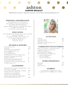 Resume Golden Dots- Single Page: Golden Dots Sorority Packet- Digital