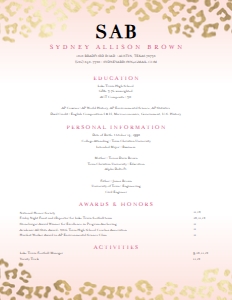 Resume Golden Leopard- 2 Page: Golden Leopard Sorority Packet- Digital