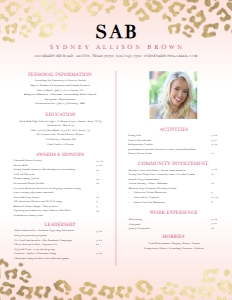 Resume Golden Leopard- Single Page: Golden Leopard Sorority Packet- Digital