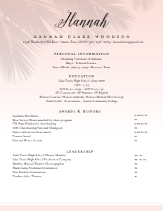 Resume Palm Shadows- 2 Page: Palm Shadows Sorority Packet- Digital