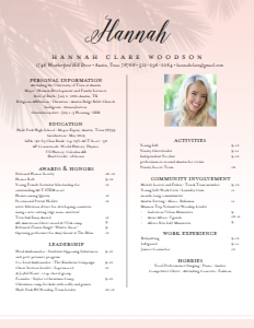 Resume Palm Shadows- Single Page: Palm Shadows Sorority Packet- Digital