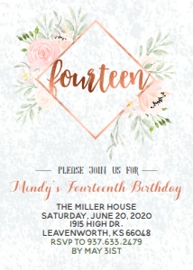 14th Rose Gold Frame Birthday Invitation design preview