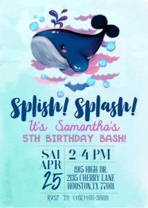 Splish Splash Whale Birthday design preview