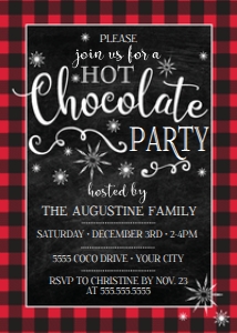 SEM-Hot Chocolate PARTY Invite Buffalo Plaid 5x7 design preview