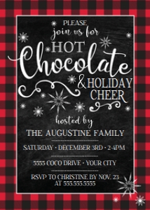SEM-Hot Chocolate Holiday Cheer Invite Buffalo Plaid 5x7 design preview