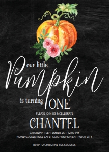 SEM-Little Pumpkin Birthday 5x7 Chalkboard Invite design preview