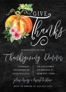SEM-Give Thanks Thanksgiving 5x7 Invite Pumpkin-Chalkboard design preview