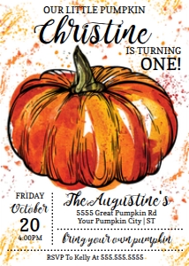 SEM-Our Little Pumpkin Birthday 5x7 Invite V1 Splatter design preview