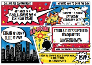 SEM-Superhero invite 7x5 RYB-2names design preview