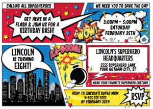 SEM-Superhero invite 7x5 RYB-1name-photo back design preview