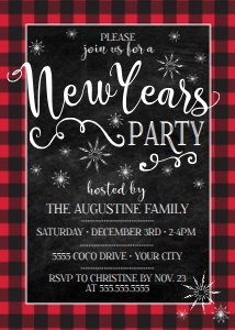 SEM-New Years PARTY Invite Buffalo Plaid 5x7 design preview