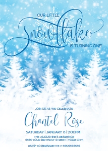 SEM-Little Snowflake-Turning ONE Birthday invite 5x7 design preview