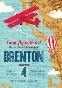 SEM-Airplane Party Invite 5x7-map-Come fly with us design preview