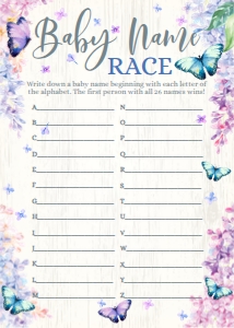 SEM-Butterfly Lilac-Baby Shower NAME GAME-5x7: SEM-Butterfly Lilac-Baby Shower NAME GAME-5x7