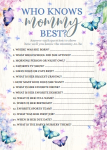 SEM-Butterfly Lilac-Baby Shower-Who Knows Mommy Best-GAME-5x7: SEM-Butterfly Lilac-Baby Shower-Who Knows Mommy Best-GAME-5x7