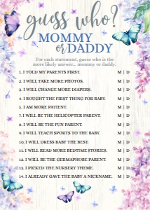 SEM-Butterfly Lilac-Baby Shower-Who Said It First-GAME-5x7 design preview