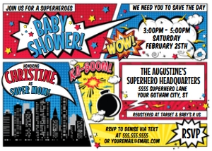 SEM-Superhero invite 7x5 RBY-Baby Shower: SEM-Superhero invite 7x5 RBY-Baby Shower