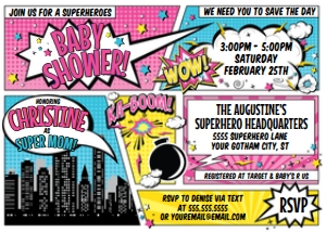 SEM-Superhero invite 7x5 PINKby-Baby Shower: SEM-Superhero invite 7x5 PINKby-Baby Shower