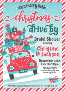 SEM-Drive By CHRISTMAS Invite 5x7-RED VW Bug presents-BRIDAL SHOWER: SEM-Drive By CHRISTMAS Invite 5x7-RED VW Bug presents-BRIDAL SHOWER