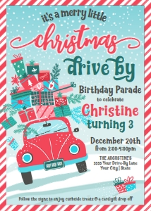 SEM-Drive By CHRISTMAS Invite 5x7-RED VW Bug presents-BIRTHDAY: SEM-Drive By CHRISTMAS Invite 5x7-RED VW Bug presents-BIRTHDAY
