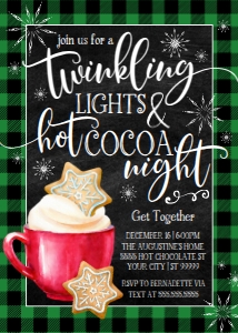 SEM-CHRISTMAS Lights & Hot Cocoa Night Invite 5x7-GREEN: SEM-CHRISTMAS Lights & Hot Cocoa Night Invite 5x7-GREEN