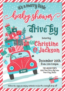 SEM-Drive By BABY SHOWER Invite 5x7-RED VW Bug presents-V2 design preview