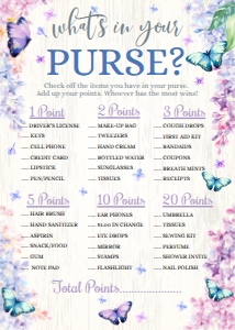 SEM-Butterfly Lilac-BRIDAL Shower-What's in Your Purse-GAME: SEM-Butterfly Lilac-BRIDAL Shower GAMES-GROUP 1