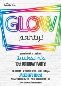 SEM-Glow Party Invite 5x7-WHT bkgd-blue design preview