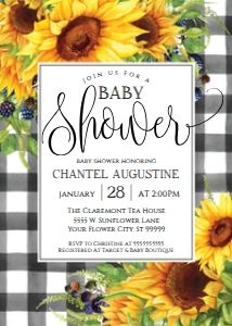SEM-Sunflower BW Plaid V4-Baby Shower invite: SEM-Sunflower BW Plaid V4-Baby Shower invite