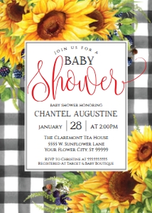 SEM-Sunflower BW Plaid V4-Baby Shower invite design preview
