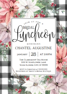 SEM-Poinsettia BW Plaid V4-Bridal Luncheon Shower invite: SEM-Poinsettia BW Plaid V4-Bridal Luncheon Shower invite
